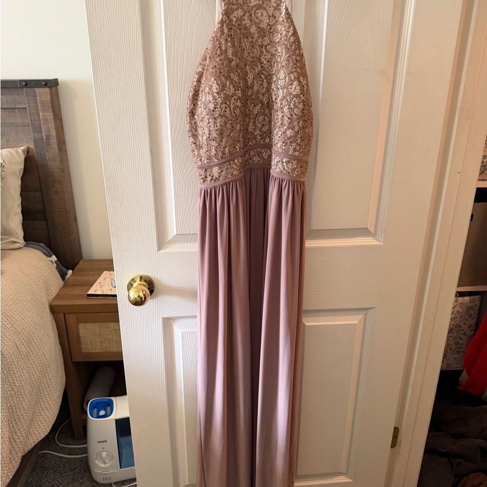 Morgan & Co. Beaded Lace Dress in Taupe
